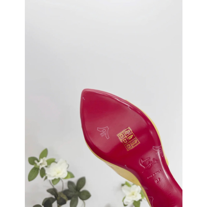 Christian Louboutin Yellow Patent 85mm Pointed‑Toe Mule Heels