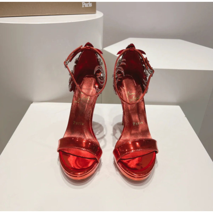 Christian Louboutin Red Metallic Patent Crystal 120mm Platform Heel Sandals