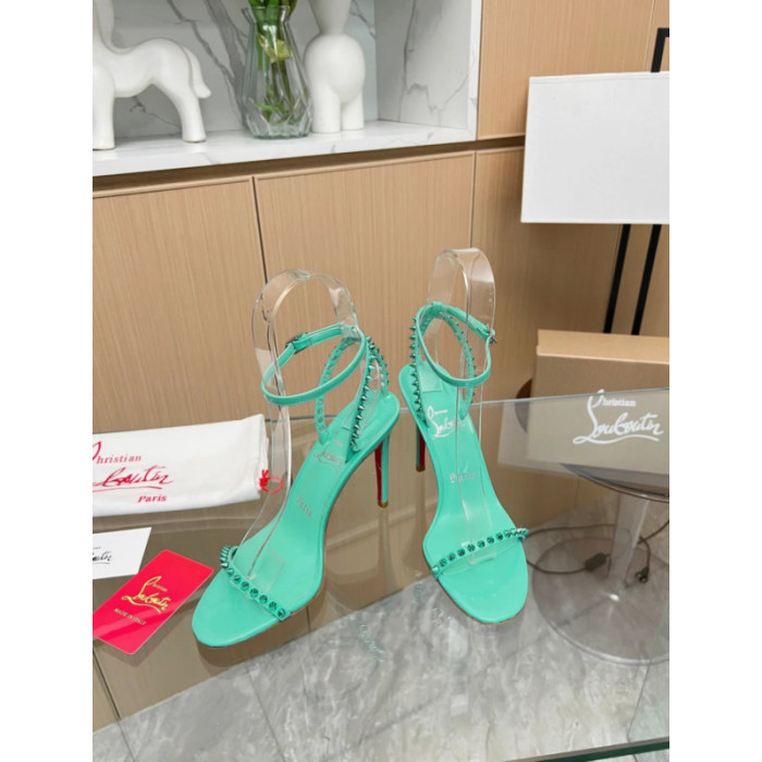 Christian Louboutin Green Patent Spiked Ankle‑Strap Sandal 100mm heel
