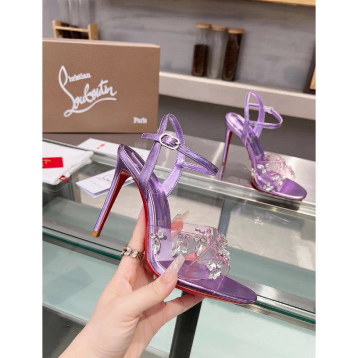 Christian Louboutin Purple Metallic Crystal‑Embellished 100mm Stiletto heel Sandals