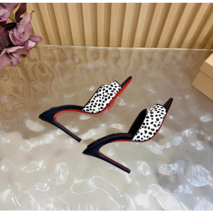 Christian Louboutin Dalmatian Print Pony Hair 100mm Stiletto Heel Mules