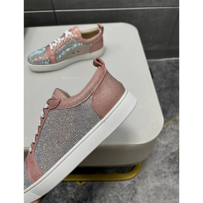 Christian Louboutin Dusty Pink Glitter Rhinestone‑Covered Low‑Top Sneakers