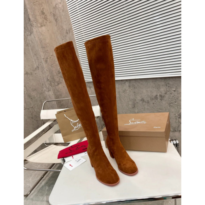 Christian Louboutin Cognac Suede 85mm heel Block‑Heel Over‑The‑Knee Boots