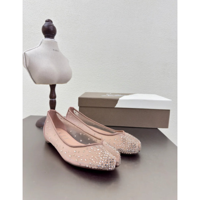 Christian Louboutin × Maison Margiela Nude Mesh Crystal Tabi Split‑Toe Flat Shoes