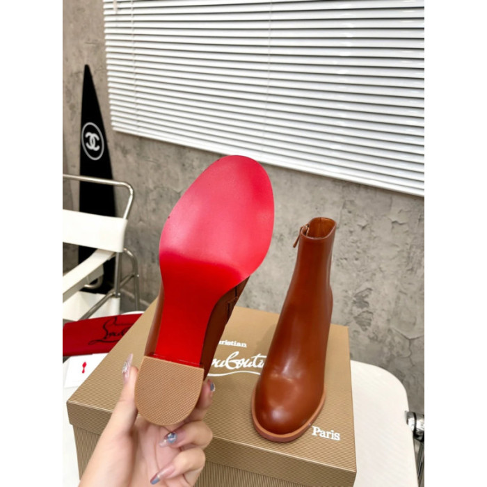 Christian Louboutin Tan Smooth Leather 85mm Block‑Heel Side‑Zip Ankle Boots