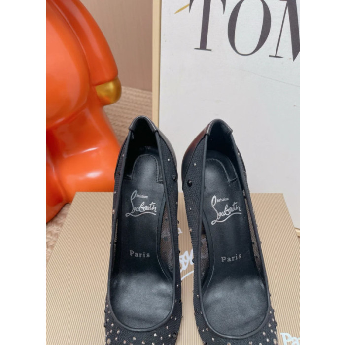 Christian Louboutin Black Mesh 100mm Mixed‑Crystal‑Embellished Pointed Toe Stiletto Heel Pumps