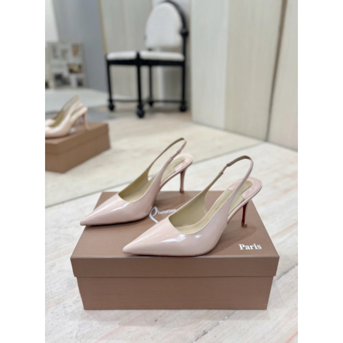 Christian Louboutin Nude Patent 85mm Pointed‑Toe Heel Slingback Pumps