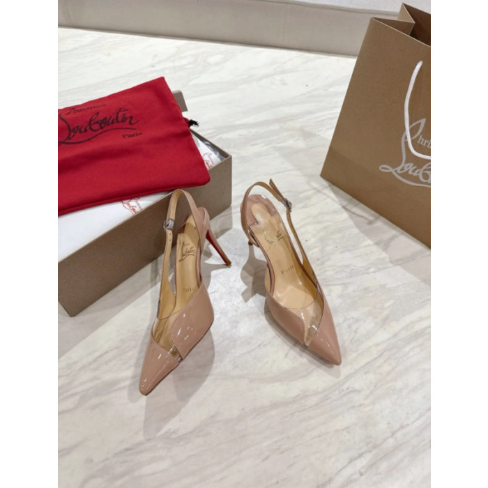 Christian Louboutin Nude Patent 100mm Heel Slingback Pointed‑Toe Pumps