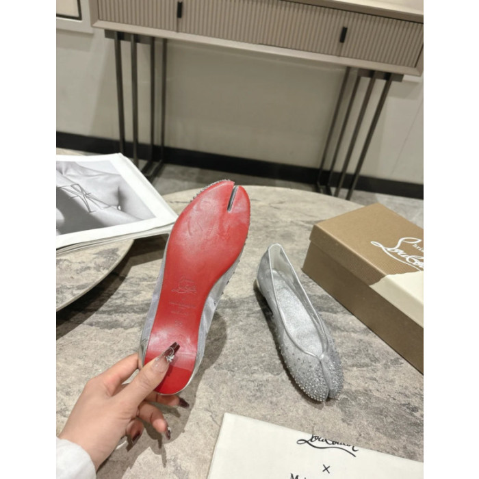 Christian Louboutin × Maison Margiela Silver Mesh Crystal Tabi Split‑Toe Flat Shoes