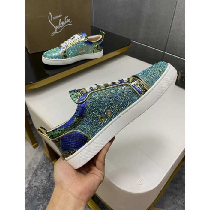 Christian Louboutin Multicolor Crystal Snake‑Print Lace‑Up Casual Sneakers