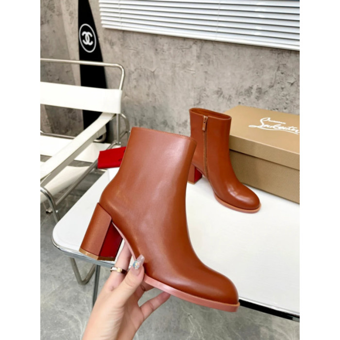 Christian Louboutin Tan Smooth Leather 85mm Block‑Heel Side‑Zip Ankle Boots
