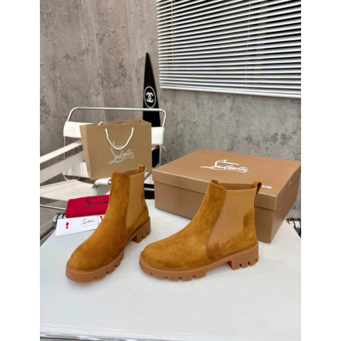Christian Louboutin Tan Suede Lug‑Sole Chelsea Ankle Boots
