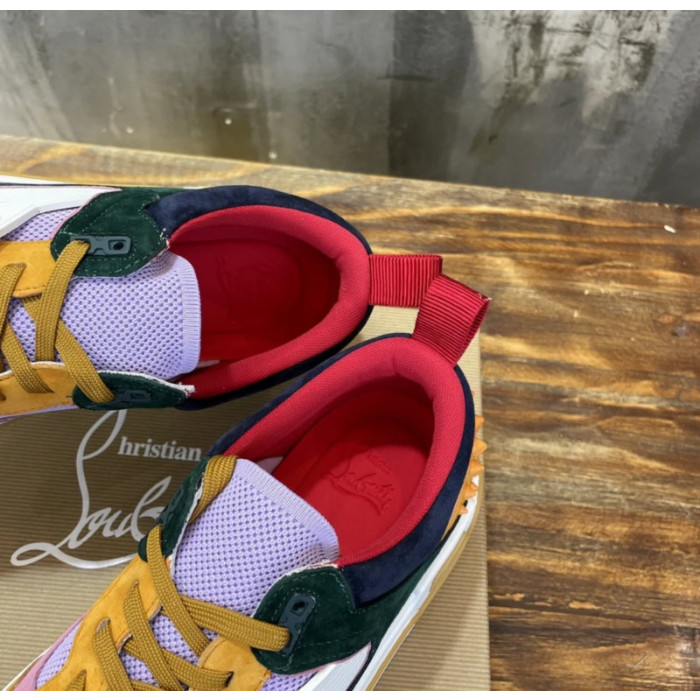 Christian Louboutin Retro Multi‑Tone Suede Mesh Spiked Chunky Low‑Top Sneakers