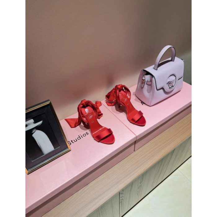 Christian Louboutin Red Satin 120mm Heel Tie‑Ankle Stiletto Sandals
