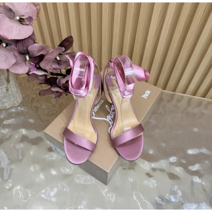 Christian Louboutin Dusty Rose Satin 100mm Ankle‑Wrap Tie Stiletto Sandals
