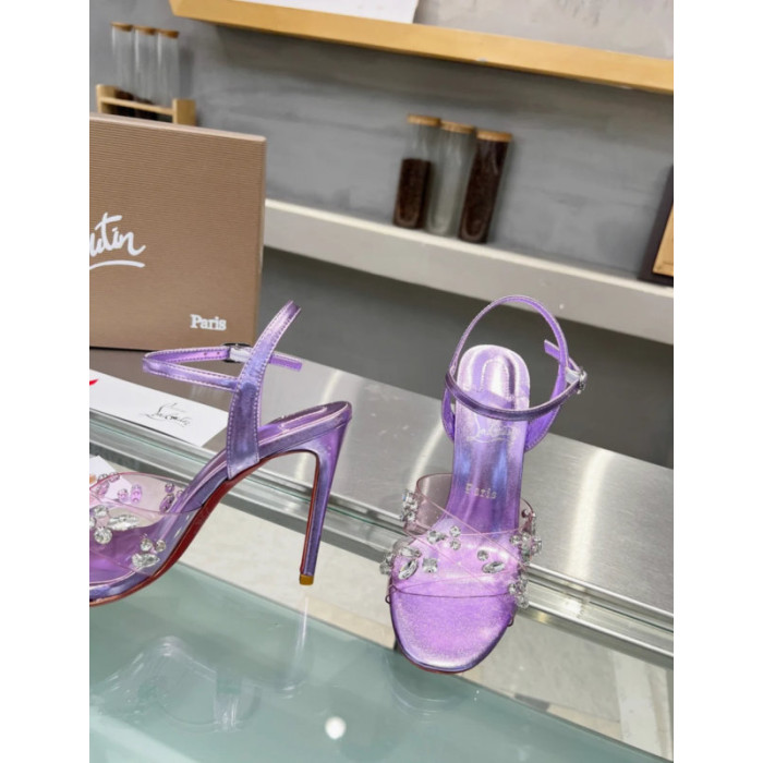 Christian Louboutin Purple Metallic Crystal Embellished Slingback Sandal 100mm heel
