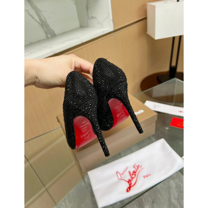 Christian Louboutin Black Crystal‑Encrusted Scalloped 100mm heel Pump