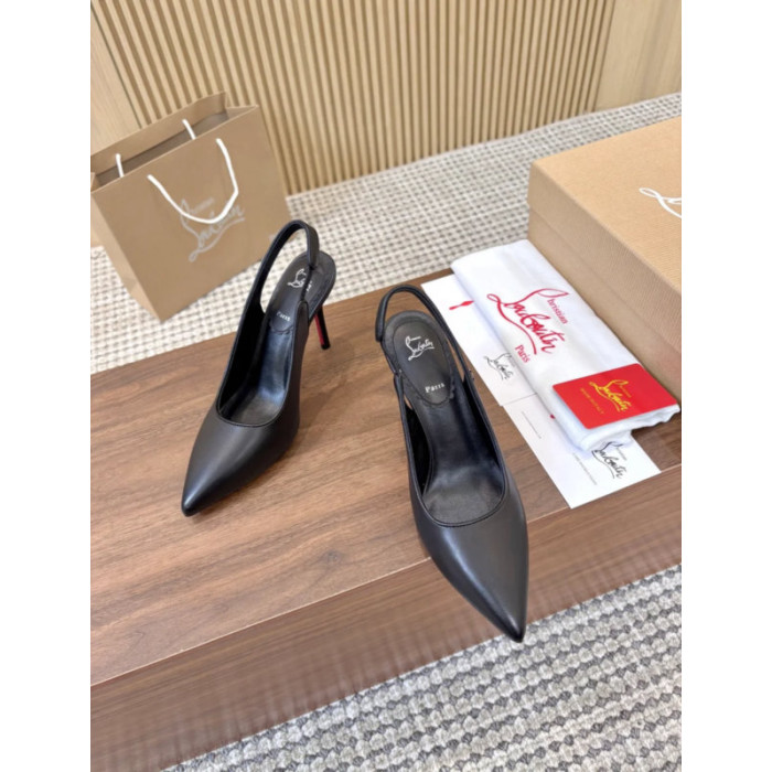 Christian Louboutin Black Leather 85mm Pointed Toe Slingback Pumps