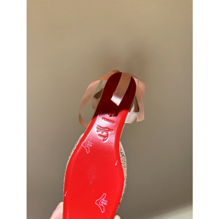 Christian Louboutin Rose Gold Satin Crystal Ankle‑Tie Ballet Flats