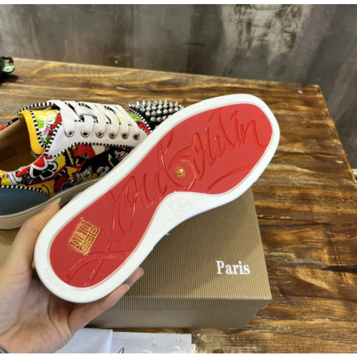 Christian Louboutin Multicolor Graffiti Print Spiked Low‑Top Sneakers