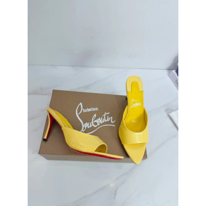 Christian Louboutin Yellow Patent 85mm Pointed‑Toe Mule Heels