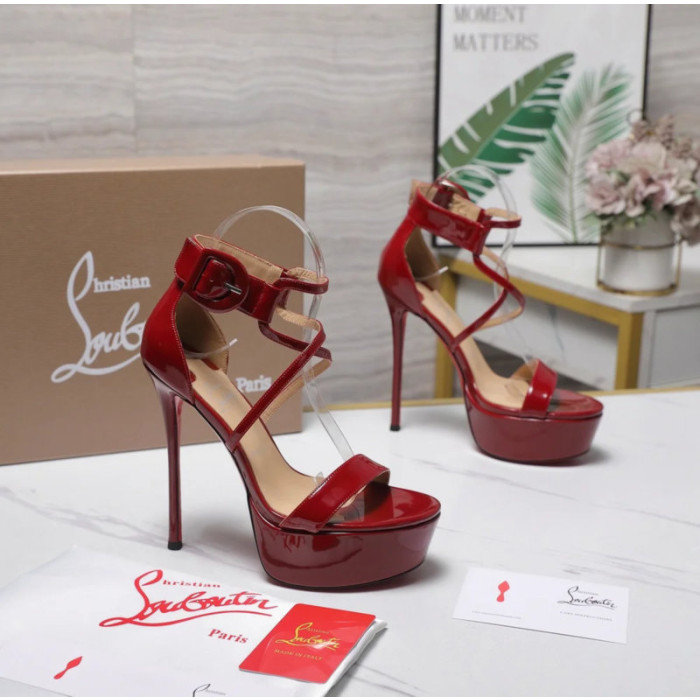 Christian Louboutin Red Patent Ankle‑Strap Platform Stiletto Heel Sandals