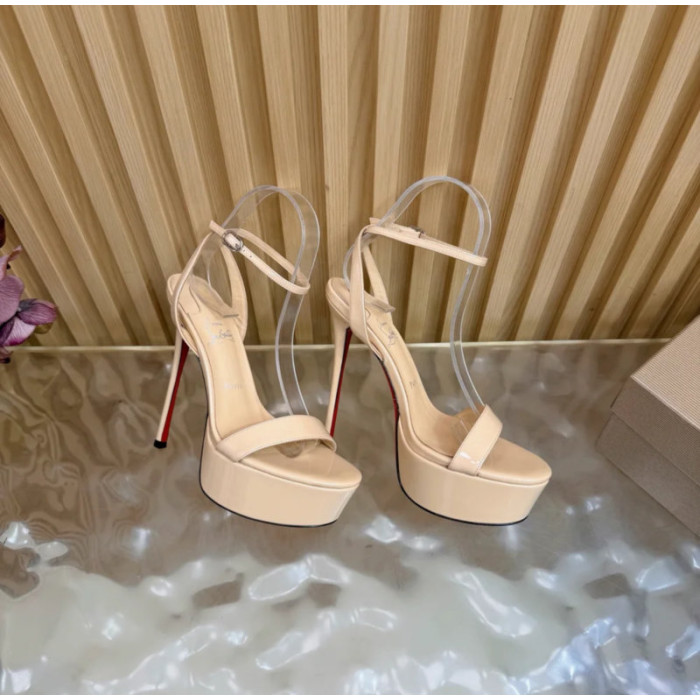 Christian Louboutin Nude Patent Leather Platform Ankle‑Strap High‑Heel Sandals 150mm heel