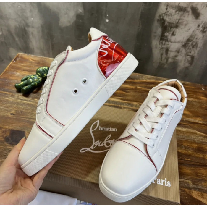 Christian Louboutin White Calf Leather Red‑Logo Low‑Top Sneakers