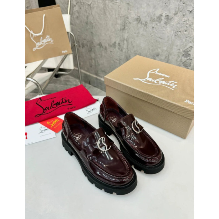 Christian Louboutin Burgundy Patent Leather Chunky Loafer