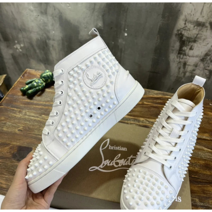 Christian Louboutin White Full‑Spike High‑Top Leather Sneakers