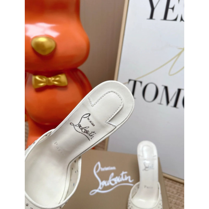 Christian Louboutin White Mesh Crystal‑Embellished 100mm Stiletto Heel Mules