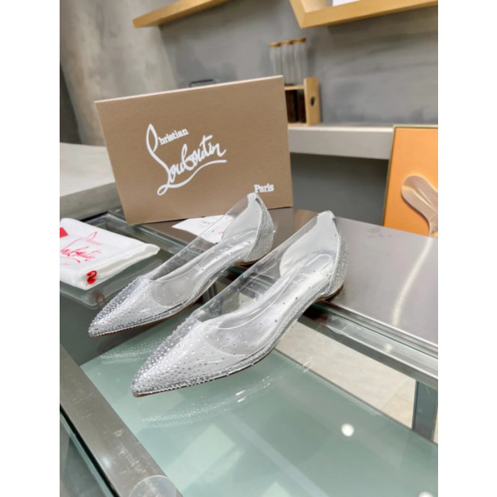 Christian Louboutin Clear PVC Crystal Embellished Pointed‑Toe Flat Pumps