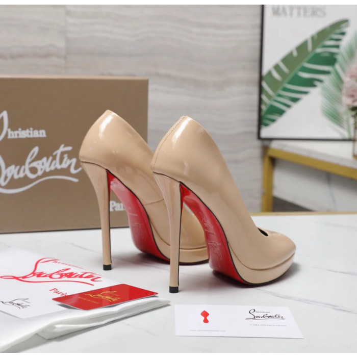 Christian Louboutin Lady Z 120 Nude Patent Peep‑Toe Platform Stiletto Heel Pumps