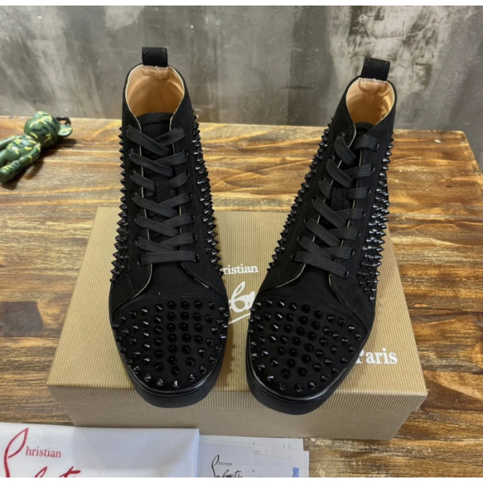 Christian Louboutin Black Suede Full‑Spike High‑Top Sneakers
