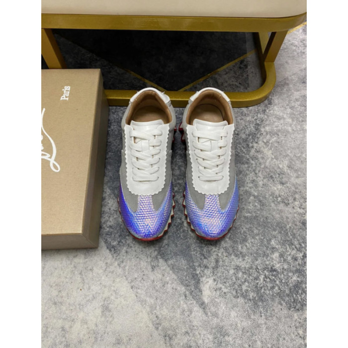 Christian Louboutin Holographic‑Toe Shark Tooth Sole Low‑Top Sneakers