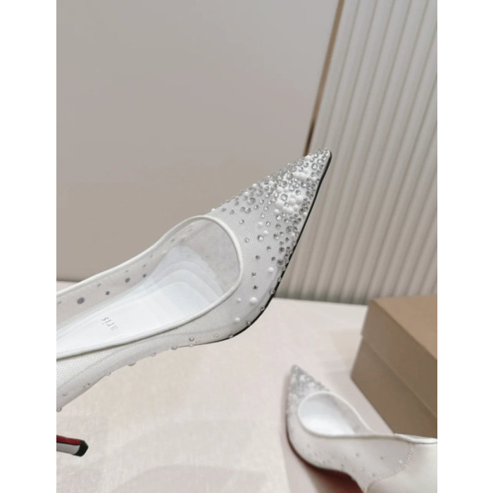 Christian Louboutin White Mesh 85mm Stiletto Heel Pointed‑Toe Pumps