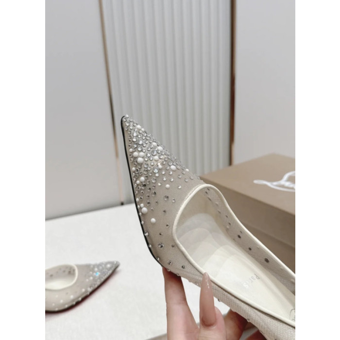 Christian Louboutin White Mesh Crystal‑Embellished 85mm Stiletto Heel Pointed‑Toe Pumps