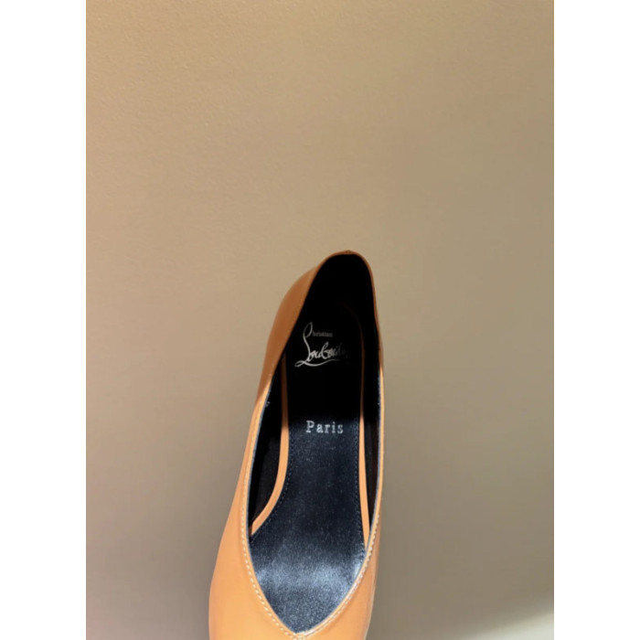 Christian Louboutin Orange Patent 55mm Metal‑Tip Pointed Toe Kitten Heel Pumps