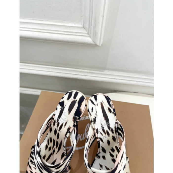 Christian Louboutin Zebra Print Satin 100mm Spiral Heel Mule Sandals