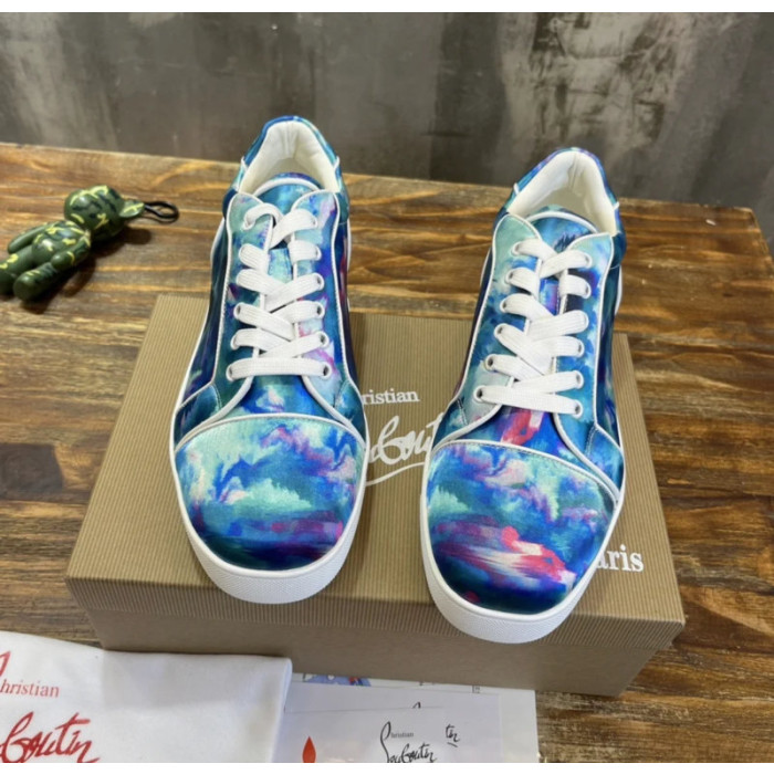 Christian Louboutin Blue‑Pink Tie‑Dye Satin Low‑Top Sneakers