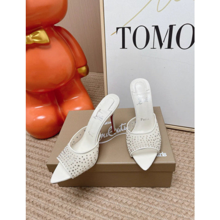 Christian Louboutin White Mesh Crystal‑Embellished 100mm Stiletto Heel Mules