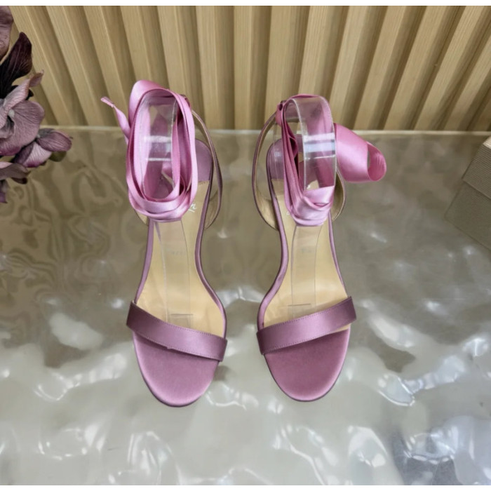 Christian Louboutin Dusty Rose Satin 100mm Ankle‑Wrap Tie Stiletto Sandals
