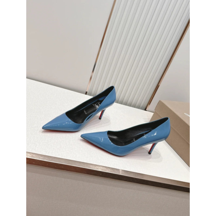 Christian Louboutin Sky Blue Patent Leather 85mm Stiletto Heel Pointed‑Toe Pumps