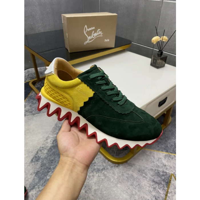 Christian Louboutin Two‑Tone Suede Shark Tooth Sole Low‑Top Sneakers