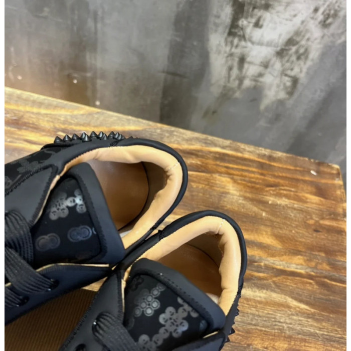 Christian Louboutin Black Monogram‑Print Spike‑Embellished Low‑Top Sneakers