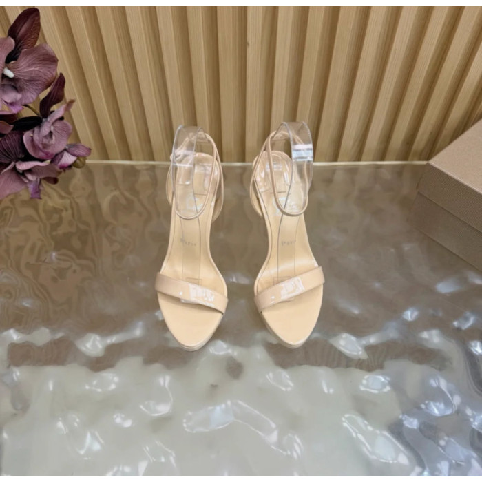 Christian Louboutin Nude Patent Leather Double‑Strap Platform High‑Heel Sandals 120mm heel