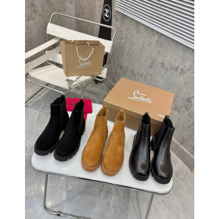 Christian Louboutin Tan Suede Lug‑Sole Chelsea Ankle Boots