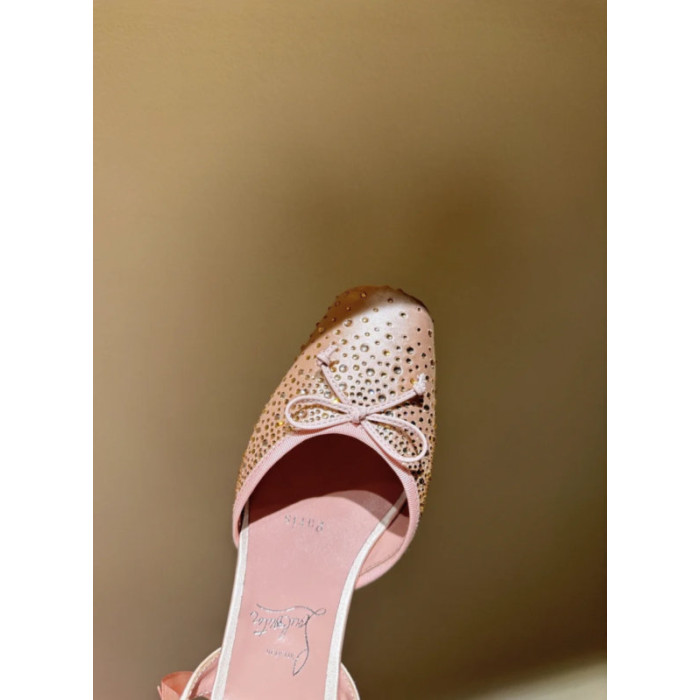 Christian Louboutin Rose Gold Satin Crystal Ankle‑Tie Ballet Flats