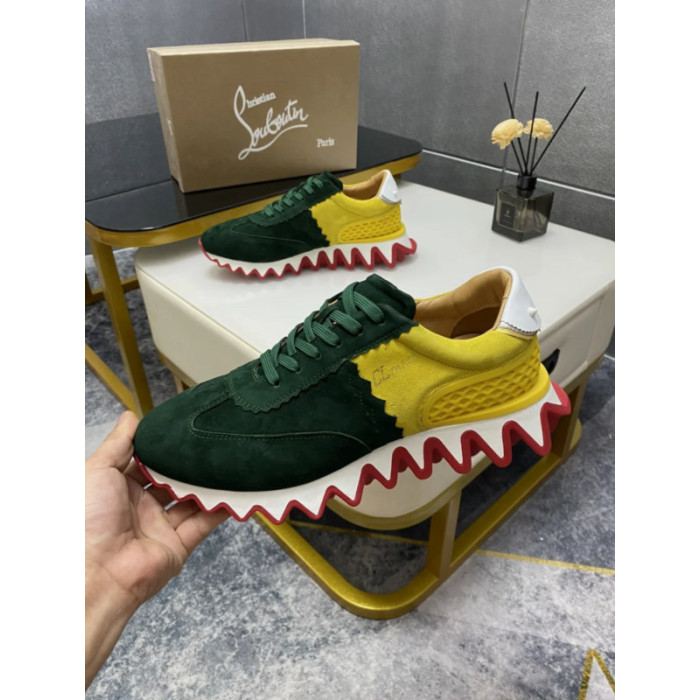 Christian Louboutin Two‑Tone Suede Shark Tooth Sole Low‑Top Sneakers
