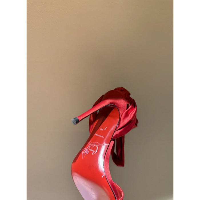Christian Louboutin Red Satin 120mm Heel Tie‑Ankle Stiletto Sandals